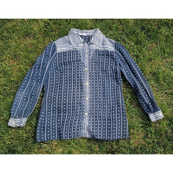 R & K Knits Tops - Vintage R & K Knits Sheer Polka Dot Stripe Blouse Made In India Secretary Top L